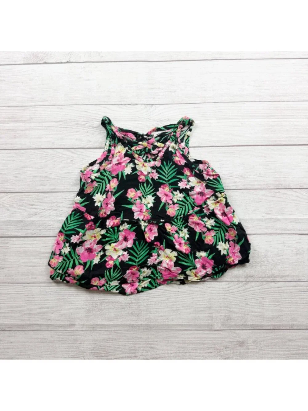 Justice Girls Black Floral Tank Top Sleeveless Lightweight Rayon 8